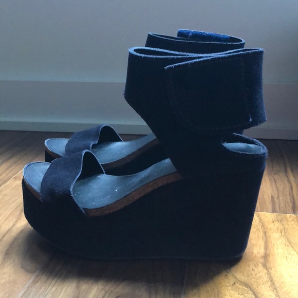 Pedro Garcia midnight suede platform wedge sandals - Picture 1 of 6